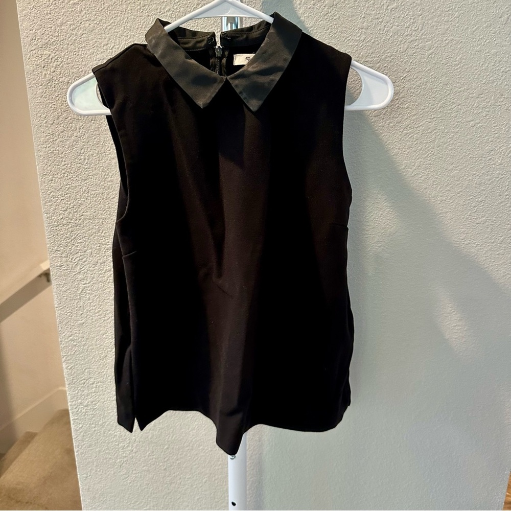 MADEWELL Top Blouse Shirt Sleeveless with Silk Collar in Black